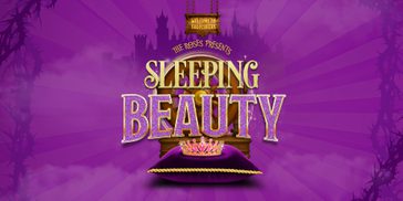 Sleeping Beauty' purple header with a crown on a cushion and castle silhouettes.