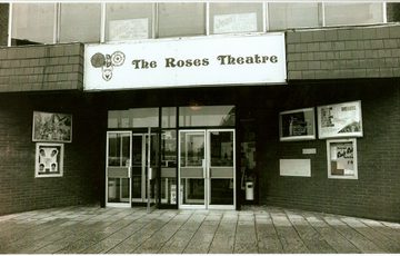 A sepia photo dating from the late 1970s of the entrance to The Roses Theatre