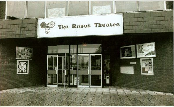 A sepia photo dating from the late 1970s of the entrance to The Roses Theatre