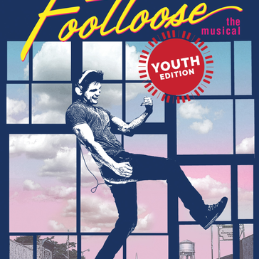 "Footloose" poster with boy wearing headphones and playing air guitar.