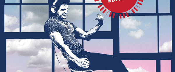 "Footloose" poster with boy wearing headphones and playing air guitar.