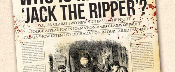 Newspaper with title 'Who is mystery Jack the Ripper?'.