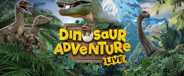 Dinosaurs in a jungle.