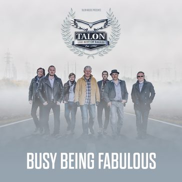 Busy Being Fabulous' album cover showing six band members standing on a misty road.