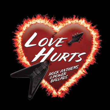 Guitar going through a heart on fire.