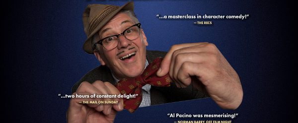 Count Arthur Strong's comedy show 'And It’s Goodnight From Me!' featuring the comedian wearing glasses, a hat, and a bow tie against a dark blue background.